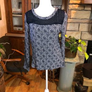 Solitaire size Medium long sleeve navy blue blouse eyelet material on the chest